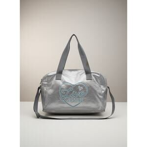JUSTICE LIVE Silver Duffel Tote Bag Gymnastics Dance Cheer Sports